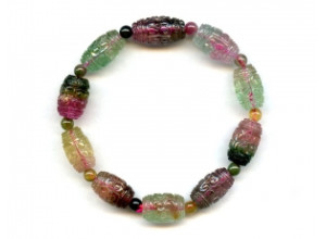 Tourmaline 9-9.5x Carved Drum Bracelet