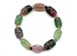 Tourmaline 10-12x Carved Drum Bracelet