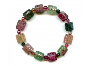 Tourmaline 11-12x Carved Drum Bracelet