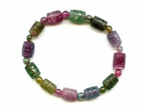 Tourmaline 8-9x Carved Tube Bracelet