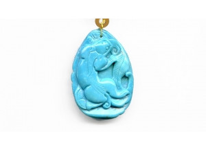 Chinese Turquoise 44x30 Carved Pendant