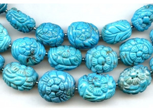 Chinese Turquoise 8-18x Carved Nugget Necklace