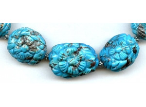 Chinese Turquoise 15-25x Carved Nugget Necklace