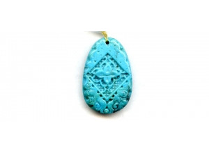 Chinese Turquoise 36x24 Carved Pendant