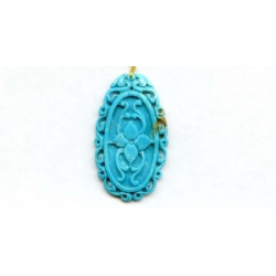Iran Turquoise 46x27 Carved Pendant