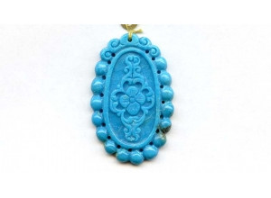 Iran Turquoise 48x30 Carved Pendant