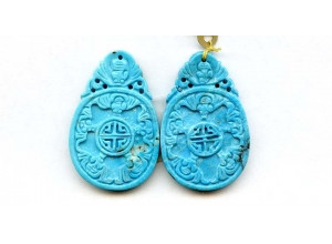 Iran Turquoise 41x27 Carved Pendant