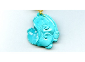 Sleeping  Beauty Turquoise 44x39 Carved Pendant