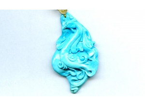 Sleeping Beauty Turquoise 56x33 Carved Pendant