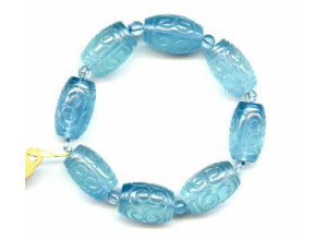 Aquamarine 14mm Carved Barrel Bracelet