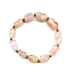Pink Aquamarine 9-11mm Carved Pichiu Bracelet