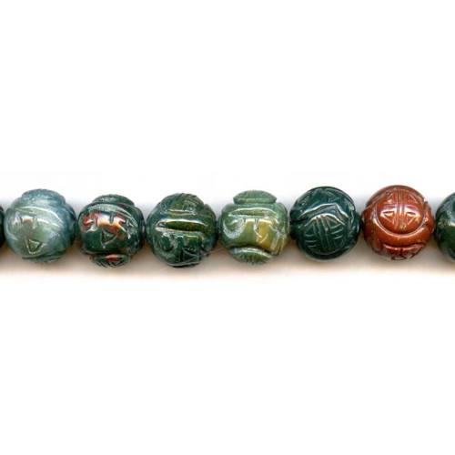 141-1127 Blood Stone <br>16mm Carved Round