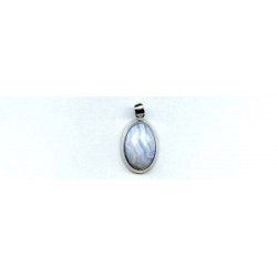 Blue Lace Agate 19x14 Faceted Oval Silver Pendant