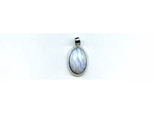 Blue Lace Agate 19x14 Faceted Oval Silver Pendant