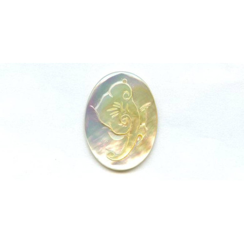 181-1518 Mother of Pearl <br>40x30 Carved Pendant