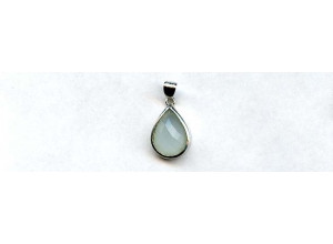 New Jade 16x11 Faceted Pear Silver Pendant