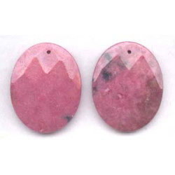 Rhodonite 40x50 Faceted Flat Oval Pendant