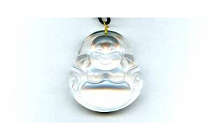 Rock Crystal 38x35 Carved Buddha Pendant