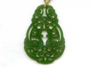 Green Jade 66x43 Double Fish Pendant