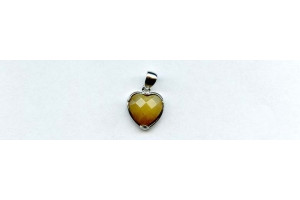 Yellow Jade 12x12 Faceted Heart Silver Pendant