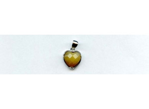 Yellow Jade 12x12 Faceted Heart Silver Pendant