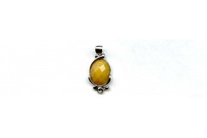 Yellow Jade 12x10 Faceted Oval Silver Pendant