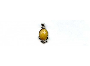 Yellow Jade 12x10 Faceted Oval Silver Pendant