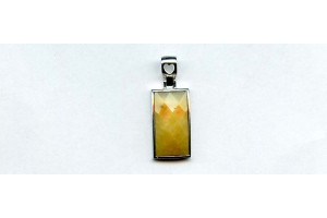 Yellow Jade 21x12 Faceted Rectangle Silver Pendant