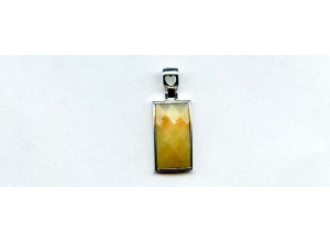 Yellow Jade 21x12 Faceted Rectangle Silver Pendant