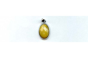 Yellow Jade 19x14 Faceted Oval Silver Pendant