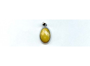 Yellow Jade 19x14 Faceted Oval Silver Pendant