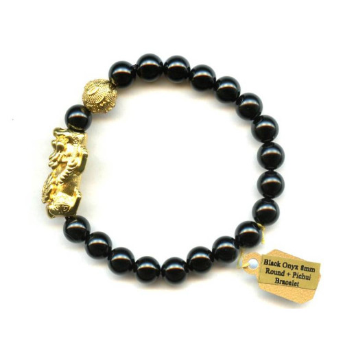 L4549-002 Black Onyx <br>8mm Round + Pichui Bracelet