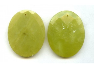 Olive Jade 40x50 Faceted Flat Oval Pendant