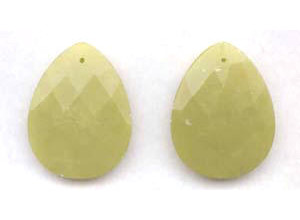 Olive Jade 35x45 Faceted Flat Pear Pendant