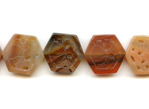 Natural Carnelian 25mm Carved Hexagon Coin