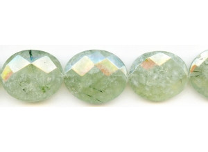 Green Tourmalinated Quartz 24-26x Faceted Flat Oval