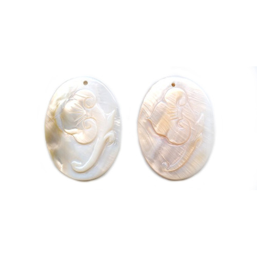 299-1114 Pink Mother of Pearl <br>40x30 Carved Pendant