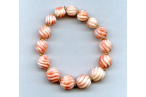 Pink Coral 10-14mm Carved Round Bracelet