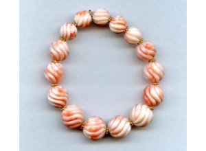 Pink Coral 10-14mm Carved Round Bracelet