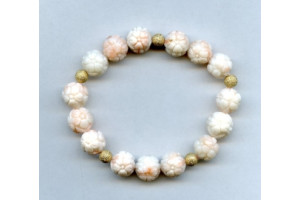 Pink Coral 11-12mm Carved Ball Bracelet