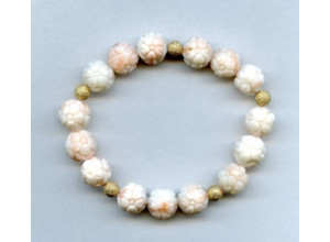 Pink Coral 11-12mm Carved Ball Bracelet