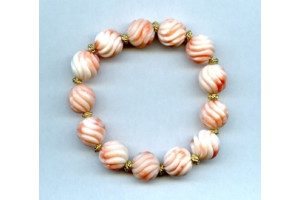 Pink Coral 13-14mm Carved Ball Bracelet