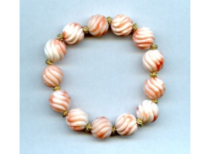 Pink Coral 13-14mm Carved Ball Bracelet