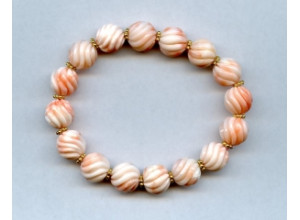 Pink Coral 10-11mm Carved Ball Bracelet