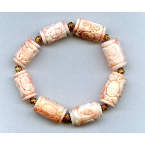 518-1150 Pink Coral <br>13x Carved Tube Bracelet