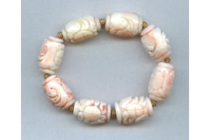 Pink Coral 15x Carved Tube Bracelet