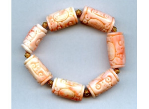 Pink Coral 15x Carved Tube Bracelet