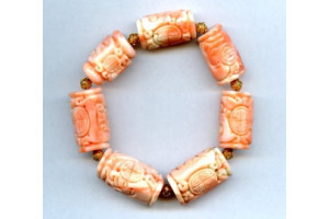 Pink Coral 16x Carved Tube Bracelet