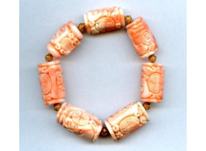 Pink Coral 16x Carved Tube Bracelet