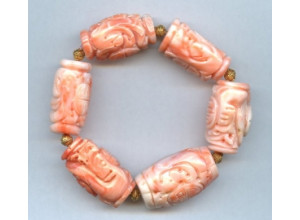 Pink Coral 20x Carved Tube Bracelet